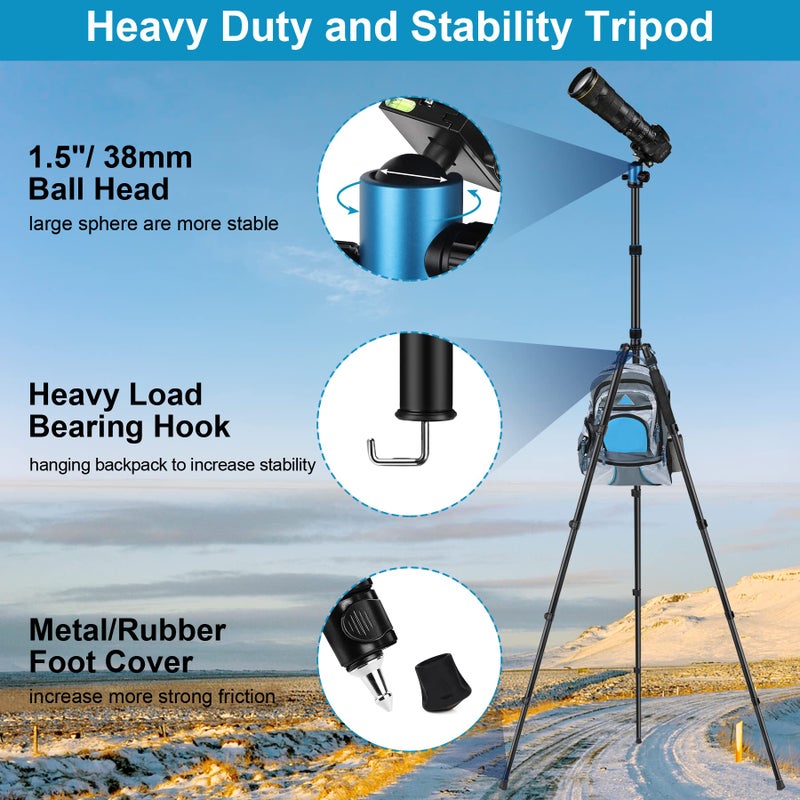 JOILCAN Tripod for Camera, 81" Aluminum Camera Tripod, 83" DSLR Tripods & Monopods, Heavy Duty Travel Tripod for Binoculars Spotting Scope Telescope, Max Load 35lb - Image 2